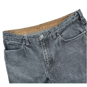Duluth Trading Heavy Denim Jeans Mens 36x28 Washed Charcoal Black Tan Canvas